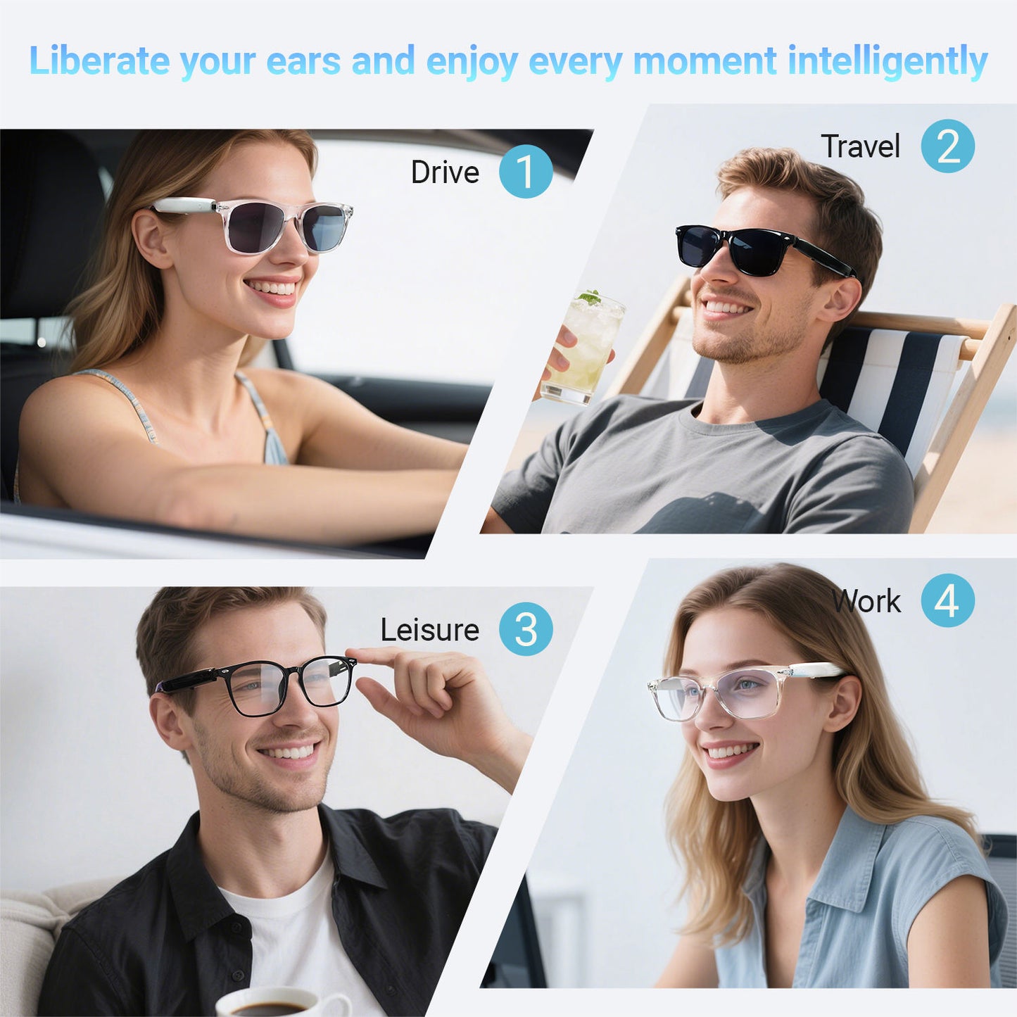 F16 AI Smart Glasses - Bluetooth Audio Sunglasses with Translation