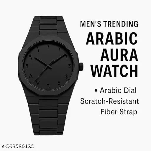 Arabic Dial Quartz Watch - 3ATM Waterproof Black Wrist Watch for Men