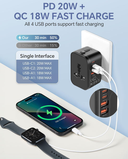 Universal Travel Adapter - Worldwide All-in-One Adaptor