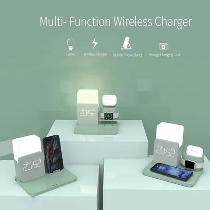 6-in-1 Wireless Charger with LED Light & Clock - Smart Home Station