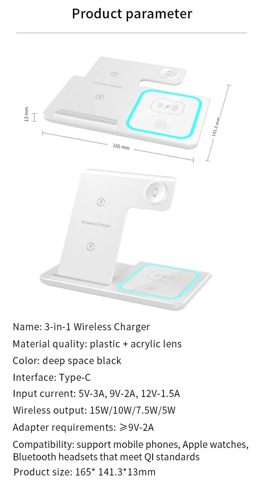 3-in-1 Wireless Charger - Multifunction Phone Charging Stand