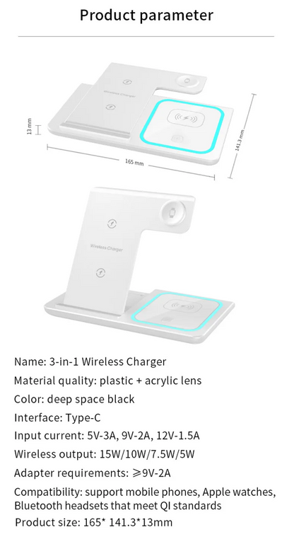 3-in-1 Wireless Charger - Multifunction Phone Charging Stand