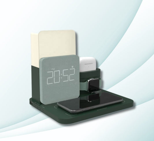 6-in-1 Wireless Charger with LED Light & Clock - Smart Home Station