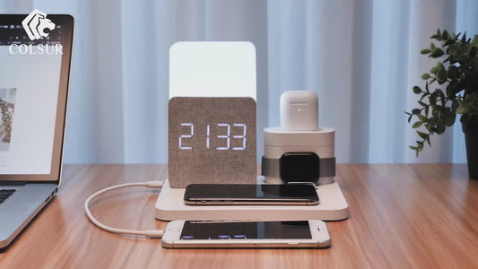 6-in-1 Wireless Charger with LED Light & Clock - Smart Home Station
